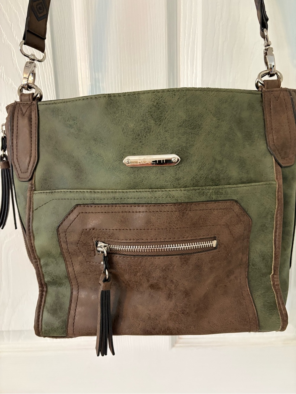 Olive Green Brown Colorblock Crossbody Bag Rosetti Tassel